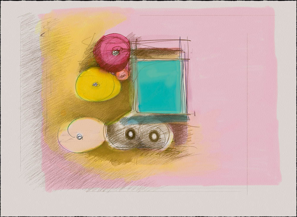 Stilllife with fruit #21 - pigment print drawing and watercolour on artpaper 30